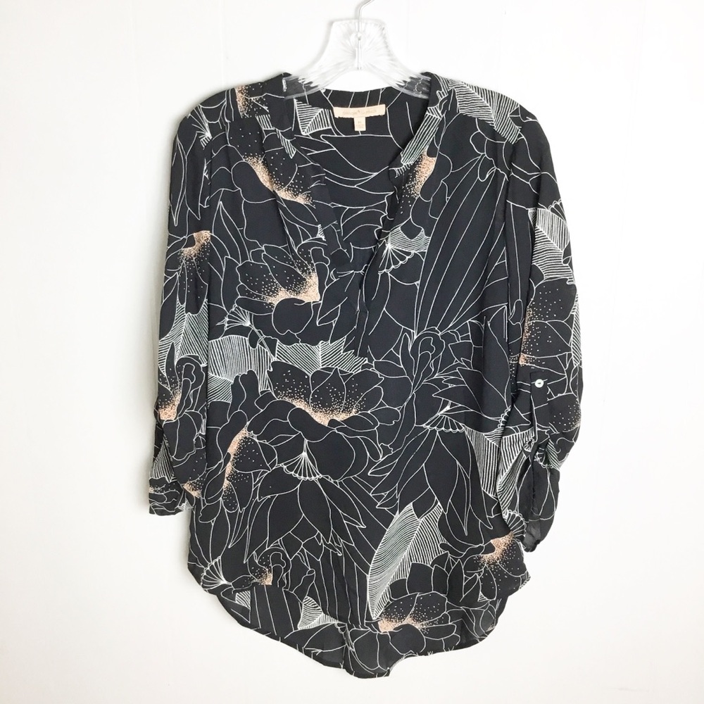 Gibson Latimer Floral Black 3/4 Sleeve Top Size M